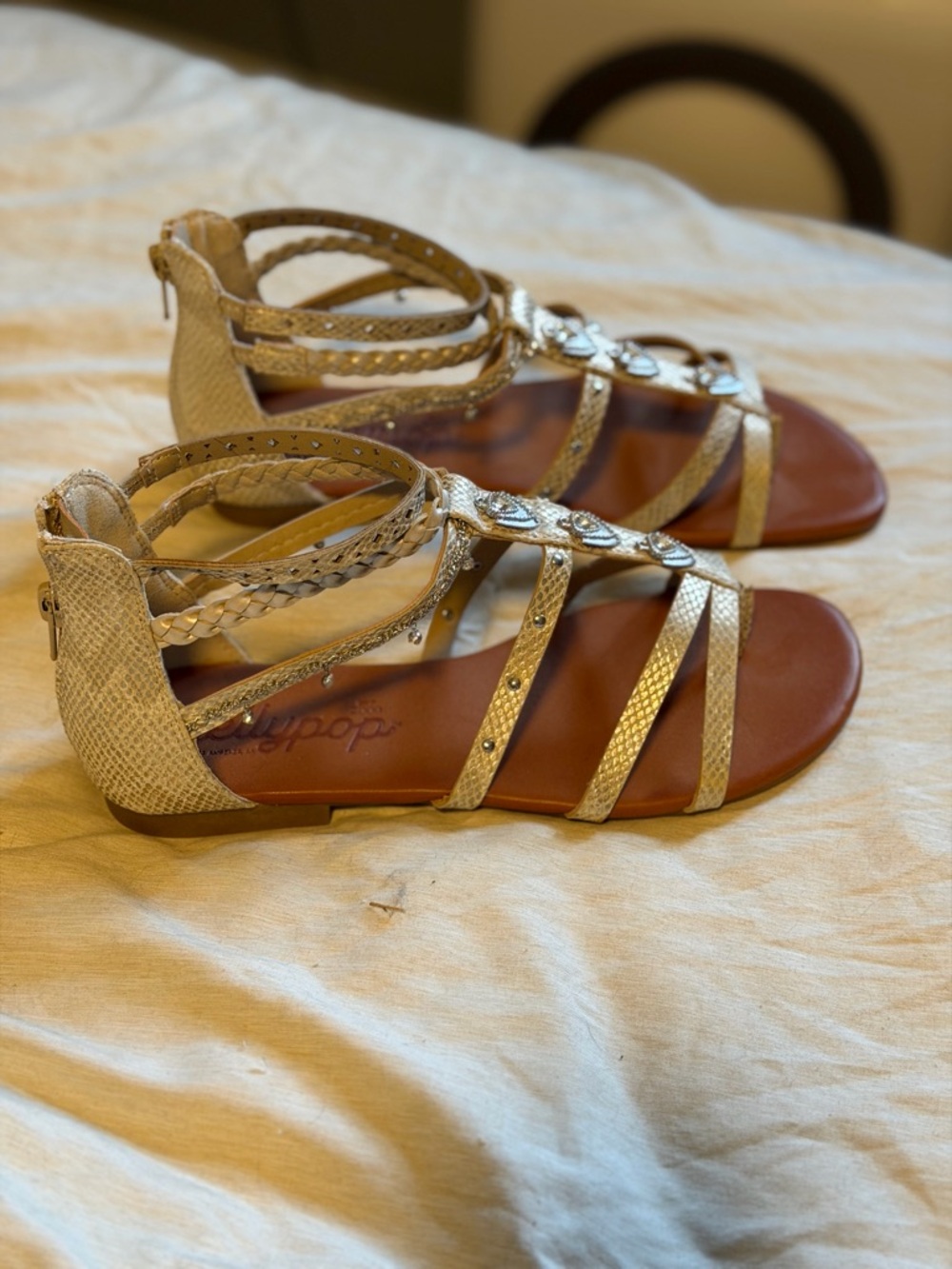 Jellypop Gold Braided Strappy Sandals